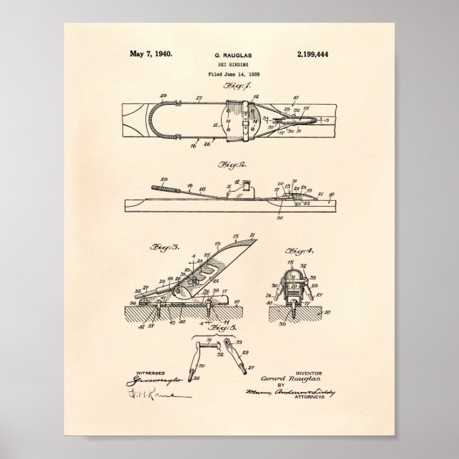 Affiche Ski Binding 1940 Patent Art - Old Peper (Devant)