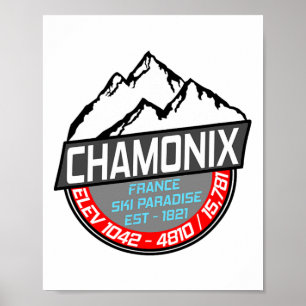 Affiche Ski Chamonix T Chemise Mont Blanc France Para Ski