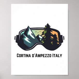 Affiche Ski Cortina D'ampezzo Italie Ski de montagne T Hom