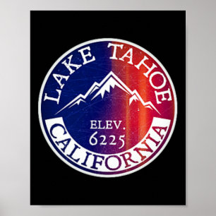 Affiche Ski de Lake Tahoe Souvenir d'hiver Voyage Ski Cali