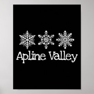 Affiche Ski de montagne de la vallée alpine Ski Snowflakes