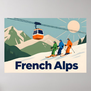 Affiche Ski des Alpes françaises Retro - les années 70 Vin