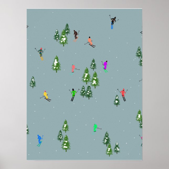 Affiche Ski d'ouverture Noël Ski de vacances Skieurs Bleu (Devant)