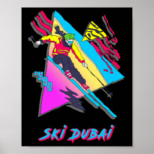 Affiche Ski Dubai Style Rétro Ski Coloré Skieur Aventure