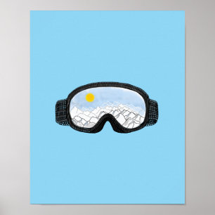 Affiche Ski Goggles Mountain View Illustration Bleu clair