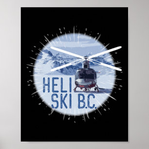 Affiche Ski Héli B.c. Canada Hélicoptère Ski Extrême en Po