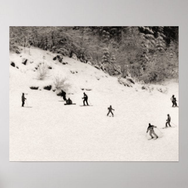 Affiche Ski imprimé Sepia tonique, Amusant sur piste (Devant)