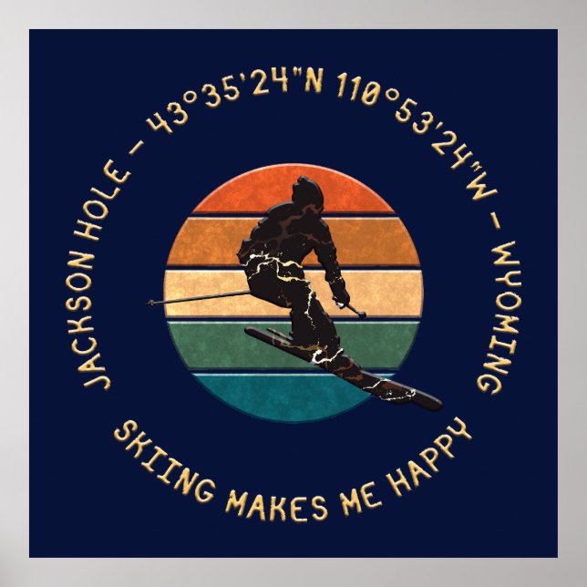 Affiche Ski Jackson Hole, Wyoming - Homme Skier, Texte Jau (Devant)