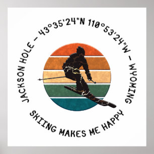Affiche Ski Jackson Hole, Wyoming - Homme Skier, Texte noi