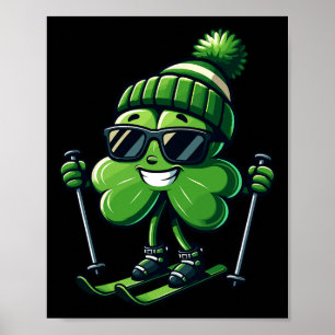 Affiche Ski Jour de la Saint Patrick Shamrock Clover Irlan