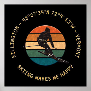 Affiche Ski Killington, Vermont - Man Skier, Texte Jaune