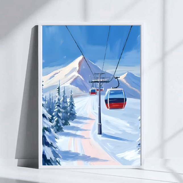 Affiche Ski Lift | Snow Mountain Gondola Watercolor (Créateur téléchargé)