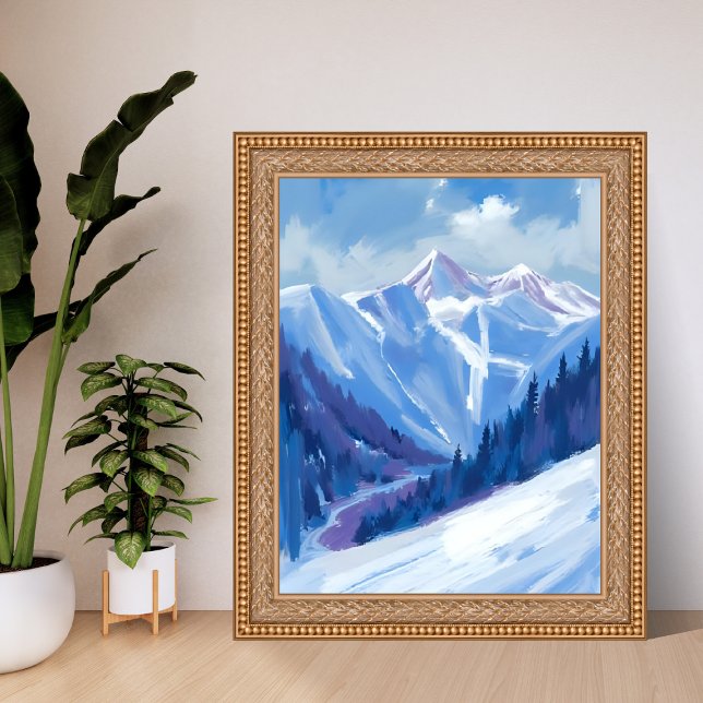 Affiche Ski Mountain | Blue Watercolor Mountain Range (Créateur téléchargé)