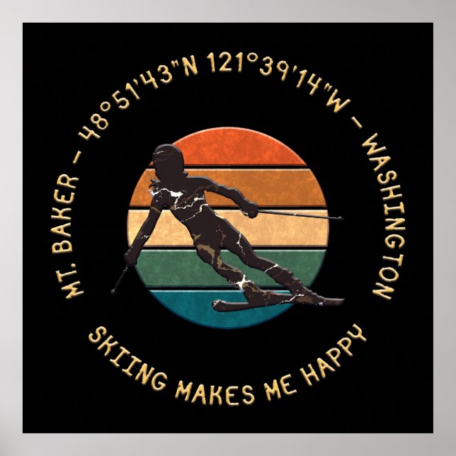 Affiche Ski Mt. Baker, Washington - Femme Skieuse Sur Dark (Devant)
