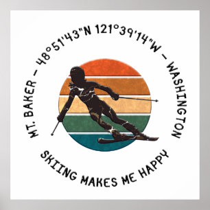 Affiche Ski Mt. Baker, Washington - Woman Skier Texte noir