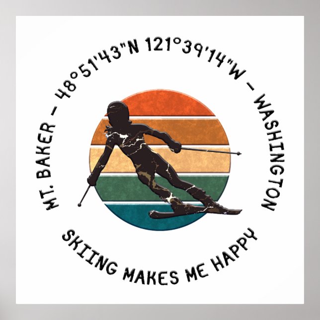 Affiche Ski Mt. Baker, Washington - Woman Skier Texte noir (Devant)