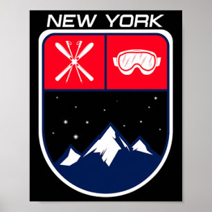 Affiche Ski New York Mountain Ski Trail Skier Goggle Po