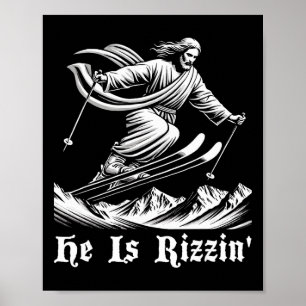 Affiche Ski Ski Jésus-Christ Skiis Rizzin' Neige Christi