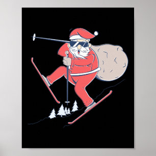 Affiche Ski Ski Sur Neige Père Noël Noël X-mas Cadeau