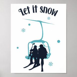 Affiche Ski Skiateur Ski Rétro Hiver Laissez Neiger Noël