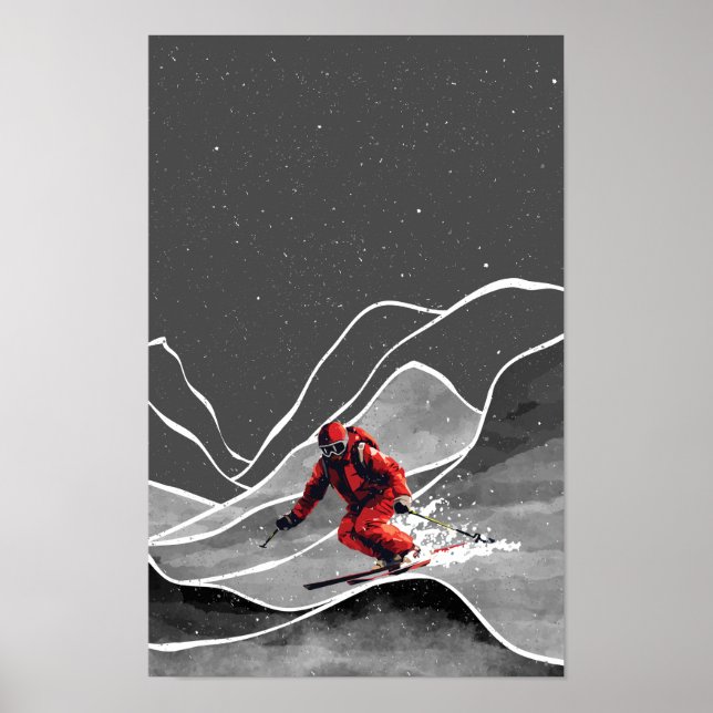 Affiche Ski sur la montagne enneigée (Devant)