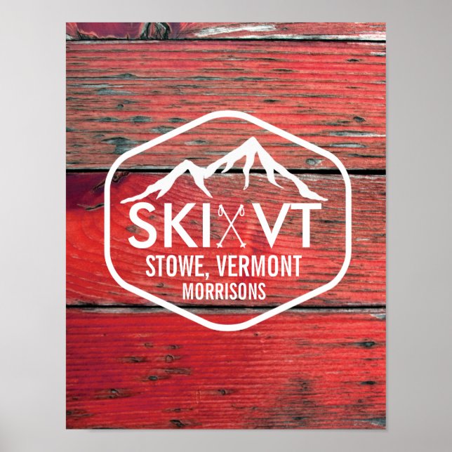 Affiche Ski Vermont Stowe Killington Stratton Red Barnwood (Devant)