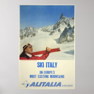 Affiche Ski vintage Italie Alitalia Airlines Voyage