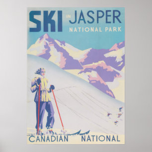 Affiche Ski Vintage Rétro Jasper Canada