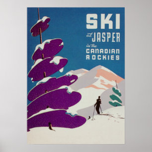 Affiche Ski Vintage Rétro Jasper Canada