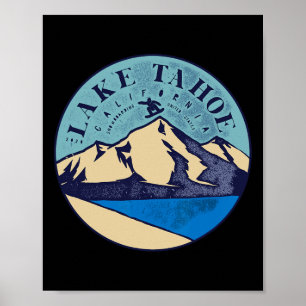 Affiche Ski vintage sur le lac Tahoe Montagnes enneigées