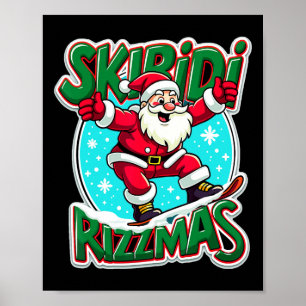 Affiche Skibidi Rizzmas Cool Kid Snowboard Père Noël Rizz 