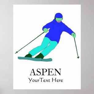 Affiche Skier Ski Ski Ski Partie Texte Personnalisé