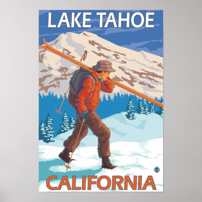 Affiche Skier transportant ski de neige - Lac Tahoe, Calif (Devant)