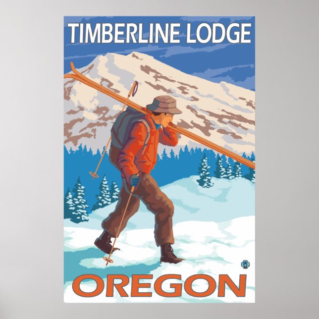 Affiche Skier transportant ski de neige - Timberline Lodge (Devant)