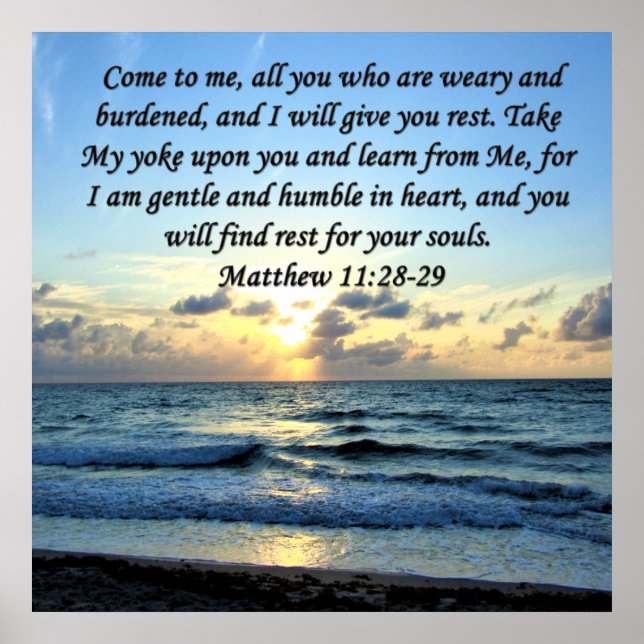 AFFICHE SKIES BLEUS MATTHEW 11:28 DESIGN PHOTO DE LEVER (Devant)