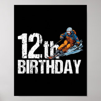 Affiche Skieur 12e anniversaire Ski garçon fille 12e anniv