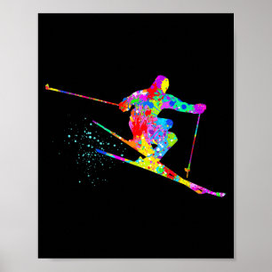 Affiche Skieur de neige art cool arc-en-ciel éclaboussure