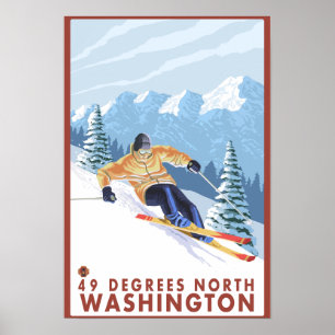 Affiche Skieur de neige de Downhhill - 49 degrés de nord,