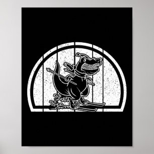 Affiche Skieur Dinosaure Ski de Montagne Dino Ski Ski Dino