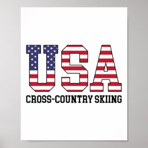 Affiche Skieur Drapeau Usa - Ski De Fond Usa Américain
