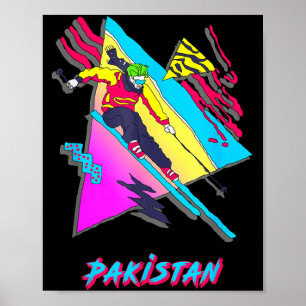 Affiche Skieur graphique pakistanais de ski coloré passion
