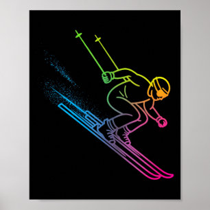 Affiche Skieur vaporwave dégradé arc-en-ciel rétro hiver