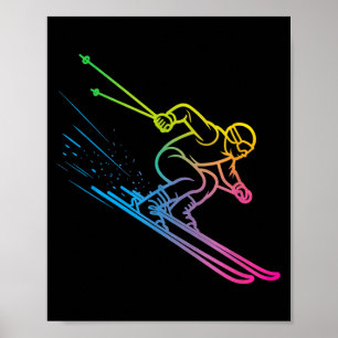 Affiche Skieur vaporwave dégradé arc-en-ciel rétro hiver