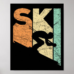 Affiche Skieur vintage ski Rétro amateur de ski de descent