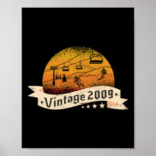 Affiche Skieurs Skieur Remontée Mécanique Vintage Né 2009