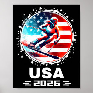 Affiche Skieuse Équipe de Ski Usa 2026 Ski Drapeau América