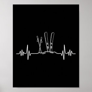 Affiche Skiing Battement de coeur Montagne Ski Sport Vie d
