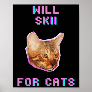 Affiche Skiing Pour Chats Aventure De Neige D'hiver Drôle