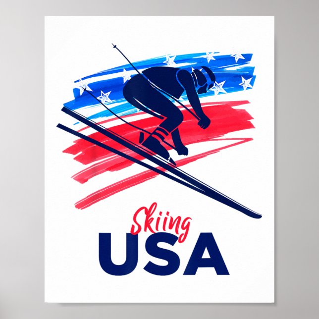 Affiche Skiing Usa Support The Team Shirt Usa Flag Skiing  (Devant)