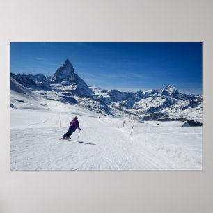 Affiche Skiing with Mt. Matterhorn in Zermatt, Switzerland